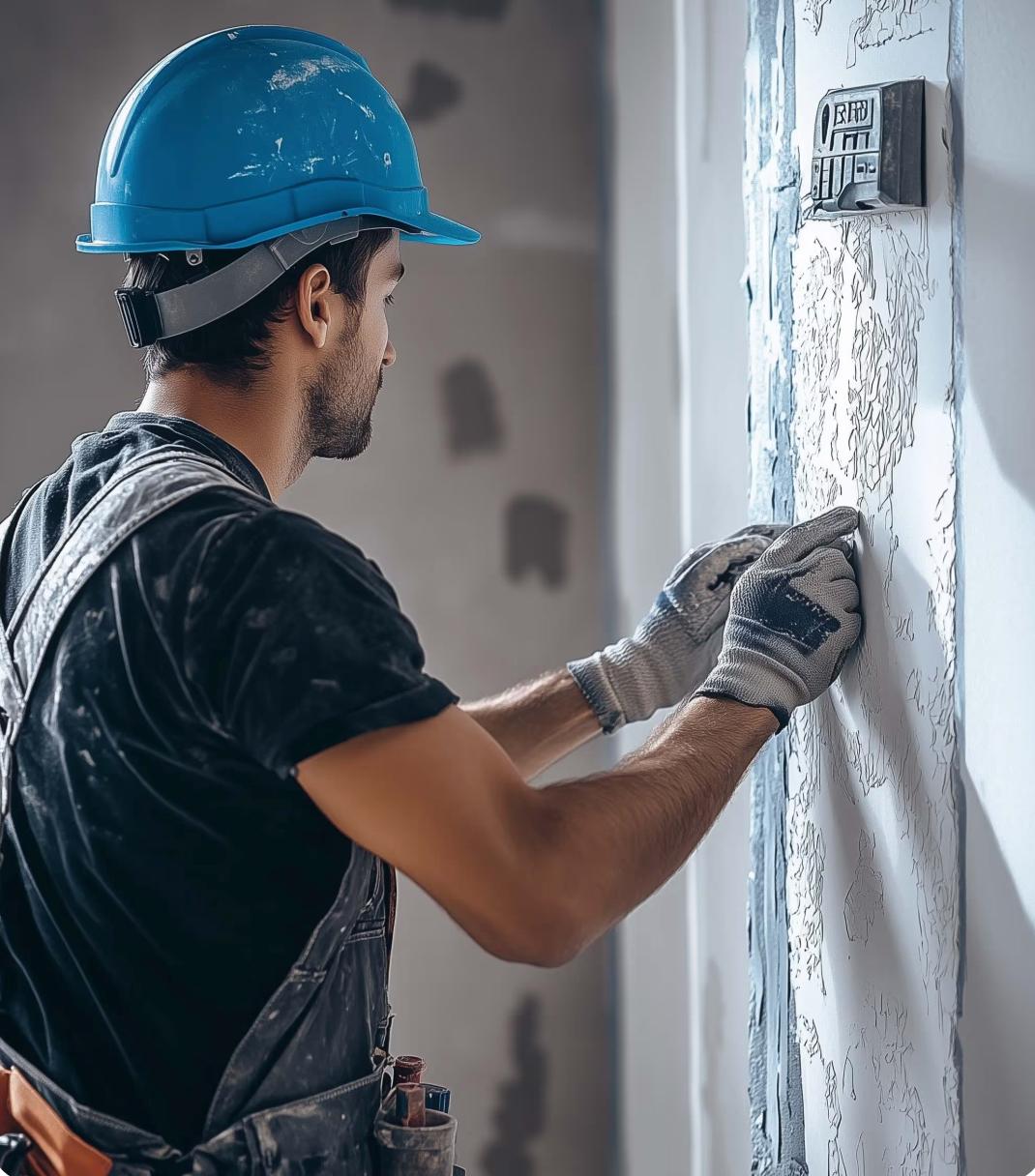 Professional handyman working on wall repairs